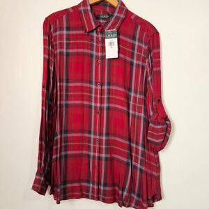 NWT LAUREN RALPH LAUREN PLAID LONGSLEEVES PETITE LARGE